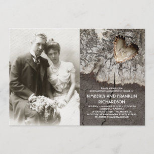 Invitation Cœur en bois rustique Photo Anniversaire de mariag