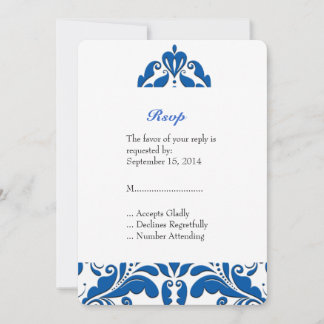 Invitation Cœur en Damas Bleu et Blanc HeartyParty