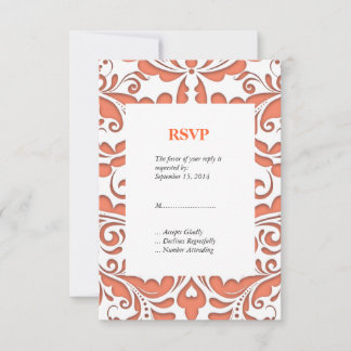 Invitation Coeur en Damas Corail et Blanc HeartyParty