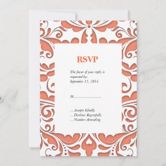 Invitation Coeur en Damas Corail et Blanc HeartyParty