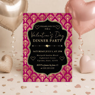 Invitation Cœur en Damas Rose et Or Soirée de la Saint-Valent