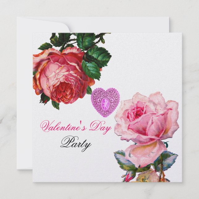 INVITATION CŒUR EN DENTELLE DE CUPIDON, ROSES ROSES VALENTINE (Devant)