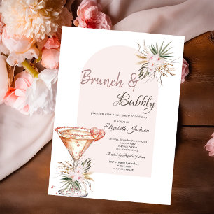 Invitation Cœur en Verre à Martini Fleurs Bohèmes Brunch & Bu