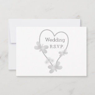 Invitation Coeur et papillons couleur argent Mariage RSVP