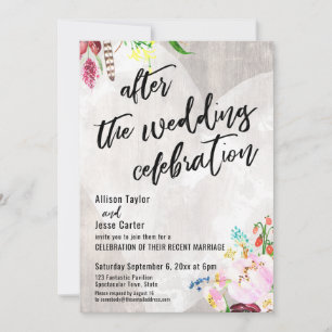 Invitation Cœur Floral Bois Après la Célébration de Mariage
