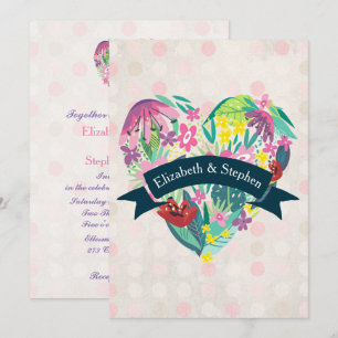 Invitation Coeur floral d'été avec Mariage de ruban