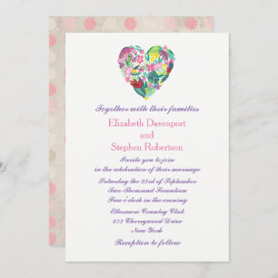 Invitation Coeur floral d'été en rose et Mariage vert