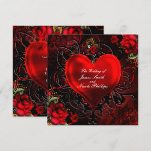 Invitation Cœur Floral Ornemental Romance Gothique Noir et Ro