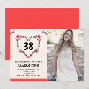 Invitation Cœur floral rouge élégant pour son 38e anniversair