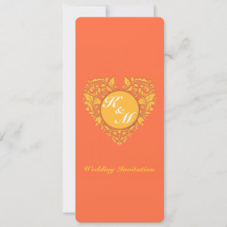 Invitation Coeur HeartyParty Orange et Jaune Damas