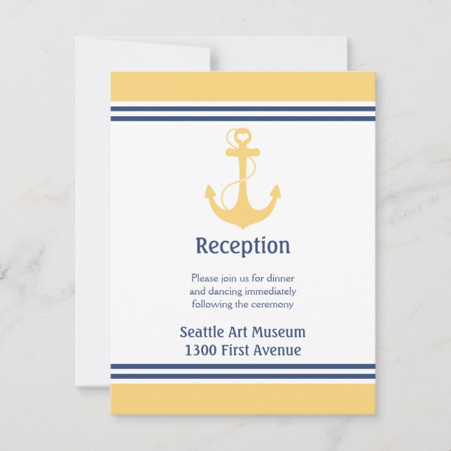 Invitation Cœur jaune d'ancre de réception de mariage directi (Devant)