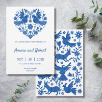 INVITATION CŒUR MEXICAIN OTOMI BLEU