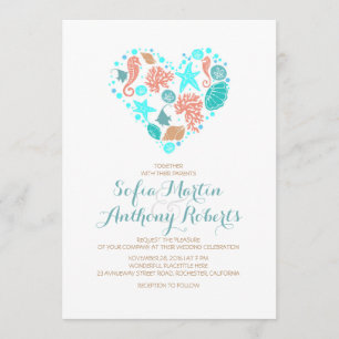 Invitation Coeur nautique de plage - l'océan prise le mariage