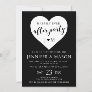 Invitation Cœur noir blanc fête pour toujours heureuse