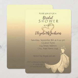 Invitation Cœur Pailleté Or Élégant, Robe de Mariée