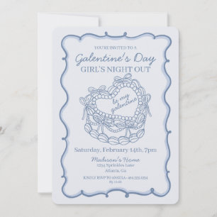 Invitation Cœur Rétro Bleu Ruban Galette Coquette Galentine
