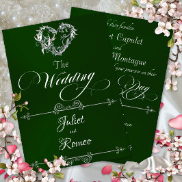 Invitation Cœur romantique & calligraphie sur émeraude - Mari