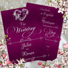 Invitation Cœur romantique & Calligraphie sur Prune - Mariage
