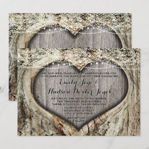 Invitation Coeur romantique dans le Mariage de forêt de tronc