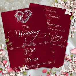 Invitation Cœur romantique et calligraphie sur bordeaux - Mar