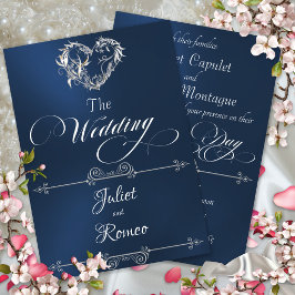 Invitation Cœur romantique et calligraphie sur fond bleu - Ma
