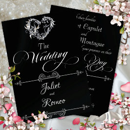Invitation Cœur romantique et calligraphie sur fond noir - Ma