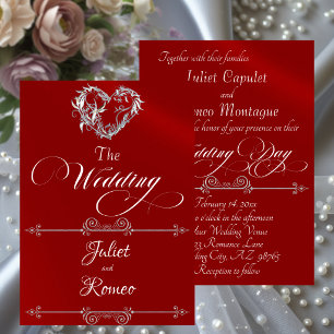 Invitation Cœur romantique et calligraphie sur fond rouge - M