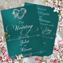 Invitation Cœur romantique et calligraphie sur sarcelle - Mar