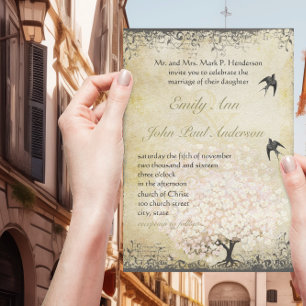 Invitation Cœur Romantique Feuille Rose Arbre Amour Oiseau Ma