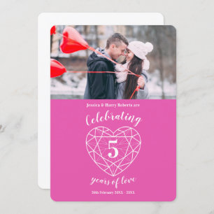 Invitation Coeur rose anniversaire 5 ans