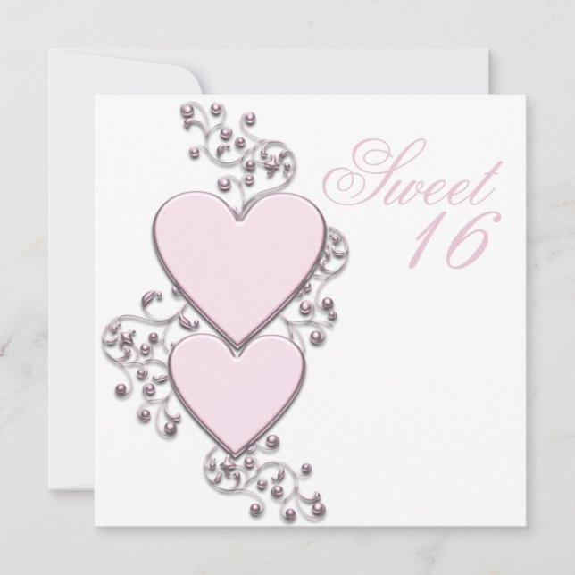 Invitation Coeur rose Doux rose 16 Parti (Devant)