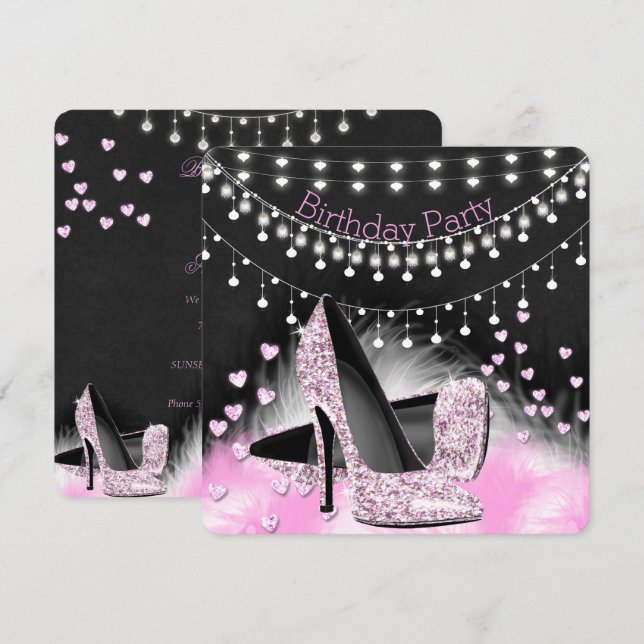 Invitation Coeur rose hauts talons Anniversaire Lampe de tabl (Devant / Derrière)