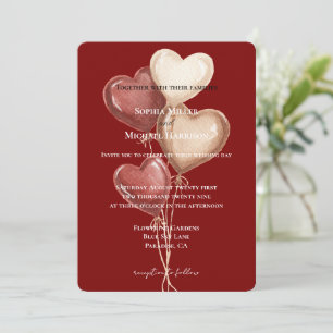 Invitation Cœur Rouge Crème Ballons Mariage