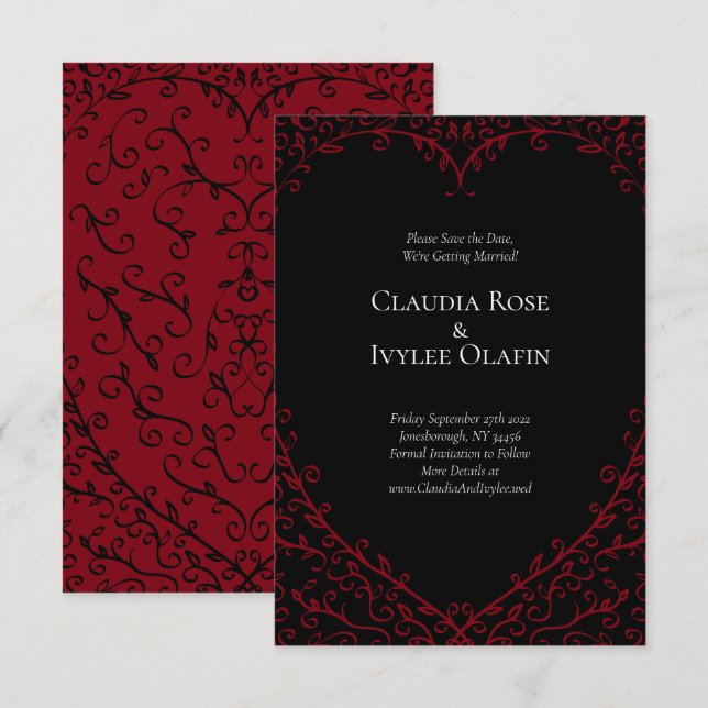 Invitation Coeur rouge et noir Mariage gothique Enregistrer l (Devant / Derrière)