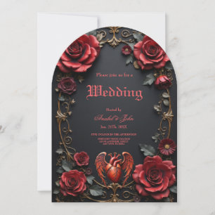 Invitation Coeur rouge gothique avec Rose - Romantique foncé
