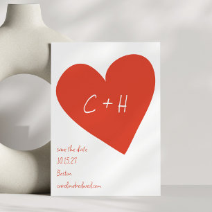 Invitation Coeur Rouge Gras Amour Initiales Couple Enregistre