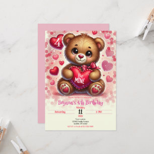 Invitation Cœur rouge Teddy Bear pour fête d'anniversaire de