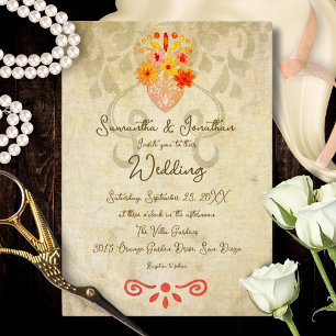 Invitation Cœur Sacré Baroque Mariage Vintage Mexicain