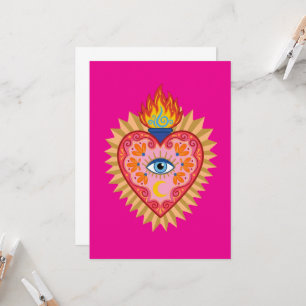 Invitation Cœur Sacré Mexicain avec Œil Protecteur et Flamme