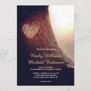 Invitation Coeur sculpté en arbre Mariage rustique et vintage
