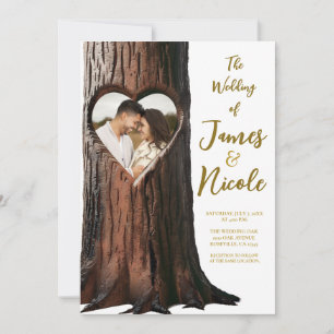 Invitation Cœur sculpté Souche d'arbre rustique Mariage Photo