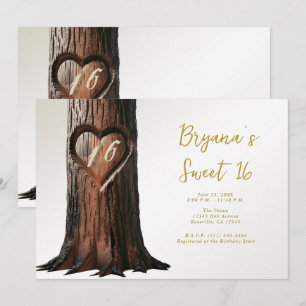 Invitation Cœur sculpté Souche d'arbre Rustique Minimaliste D
