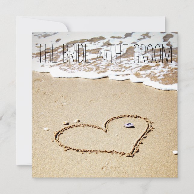 Invitation Coeur sur l'invitation au mariage sur la plage (Devant)