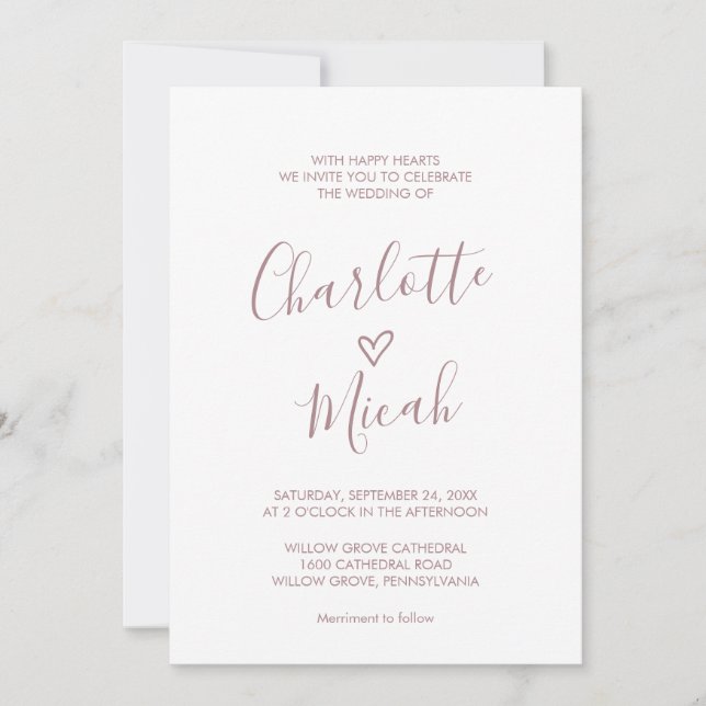 Invitation Coeur tiré à la main | Blush Pink Le Mariage De (Devant)