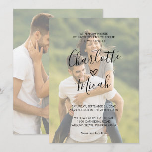 Invitation Coeur tiré à la main   Faded Photo Le Mariage De