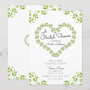 Invitation Cœur Vert Feuilles Shabby Chic Baby Shower Mariage