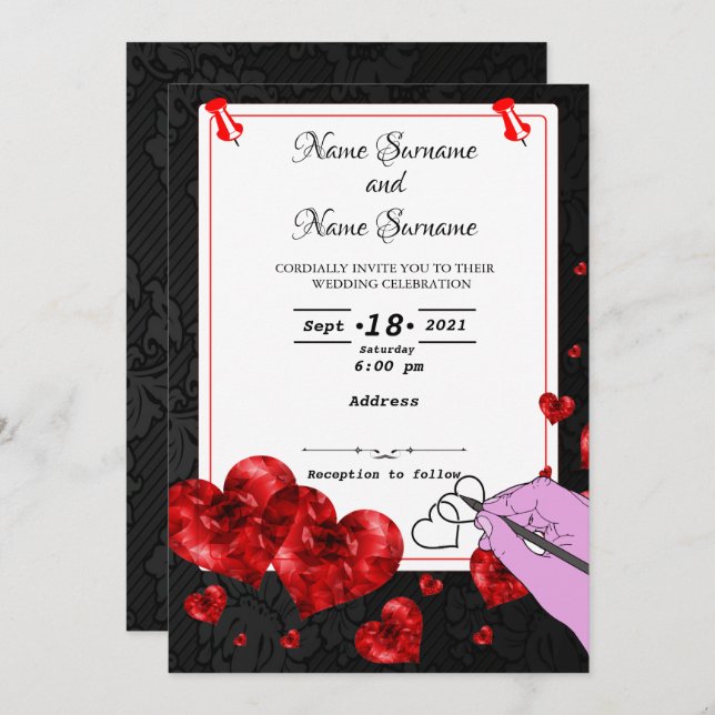 Invitation Coeurs (Devant / Derrière)