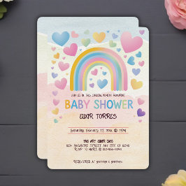 Invitation Coeurs amusants et Baby shower arc-en-ciel