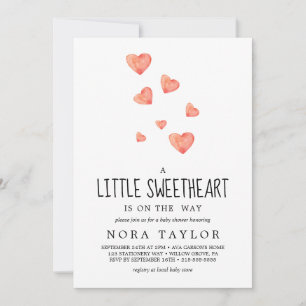 Invitation Cœurs aquarelle Baby Shower Little Sweetheart