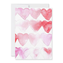 Invitation cœurs aquarelle rouge et rose